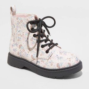 GIRLS' ZOE FLORAL PRINT ZIPPER LACE-UP COMBAT BOOTS